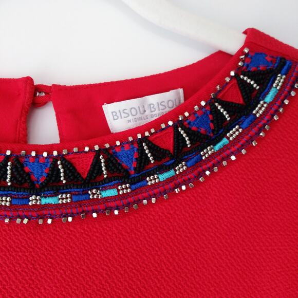 Bisou Bisou M Beaded Collar Top Sleeveless Cropped Tank Textured Fitted Glam Y2K - Picture 4 of 11
